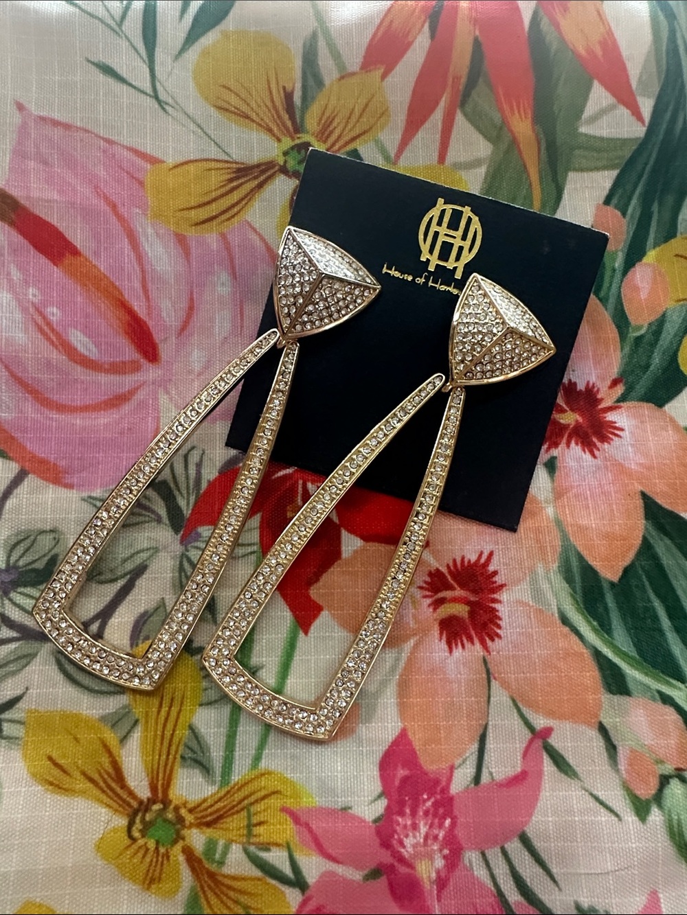 House of Harlow 1960 Gold Pave Geometric Drop Earrings